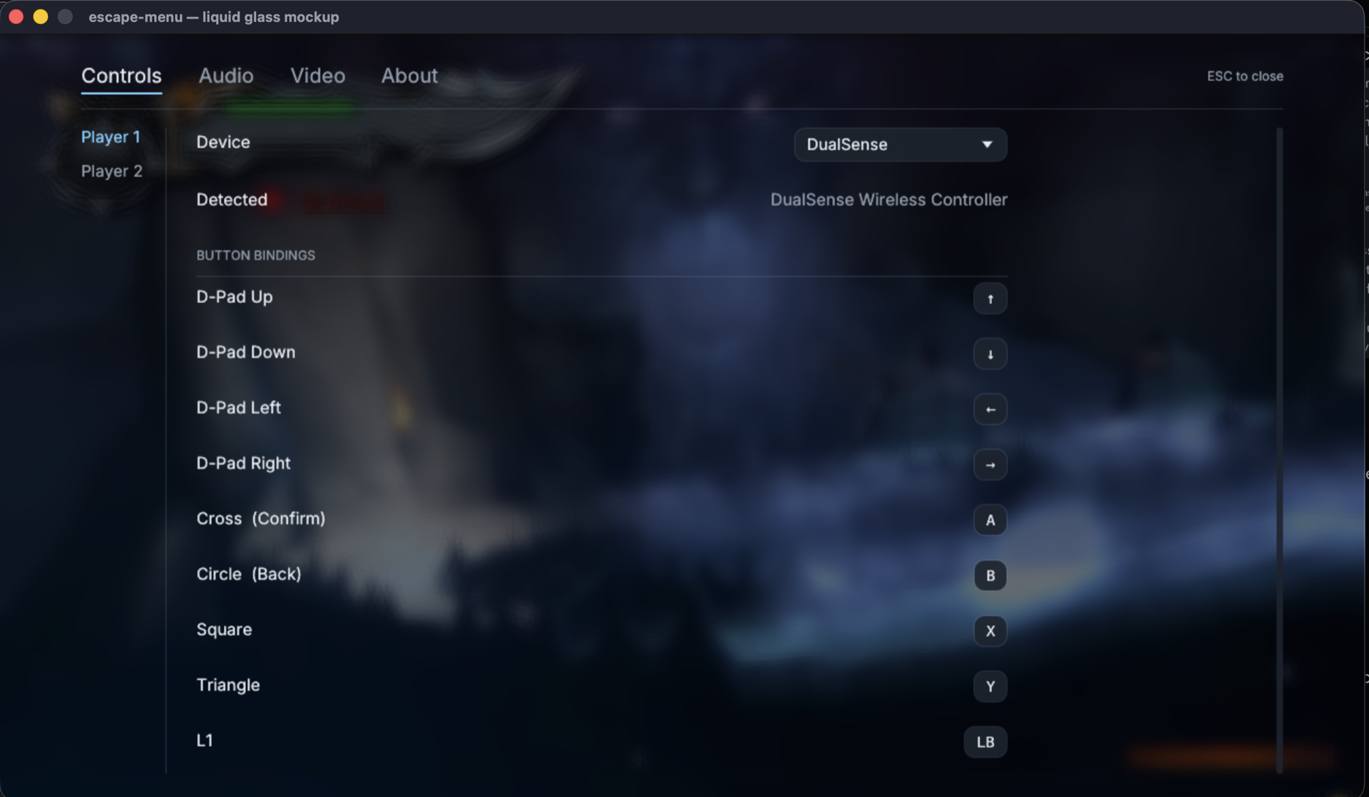 In-game options menu with liquid-glass styling over the running recompiled game